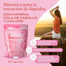 B-FIT B Diurético 100% Natural - 60 Cápsulas - Extractos 100% Naturales - Café Verde - Cola de Caballo y Uva Ursi - Sin Gluten - Fácil de Consumir