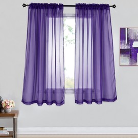 DONREN 2 Panels Solid Color Dark Purple Sheer Curtains Elegant Rod Pocket Window Voile Panels Drapes for Bedroom Living Room (52X45 Inches)