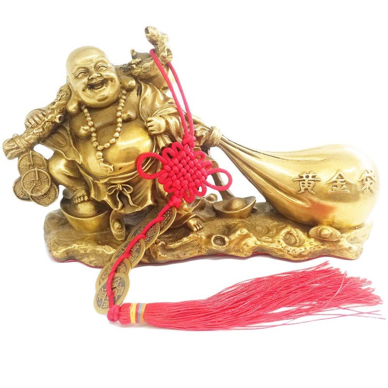 WEALTHCOMING Fengshui Buddha God of Wealth Statue,Laughing Buddha Pulling Money