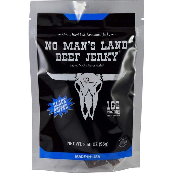 No Man’s Land BLACK PEPPER Beef Jerky High Protein Low Calorie Low Carb Beef Snack 3.5oz Bag