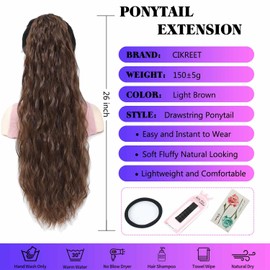 Light Brown Ponytail Extension Drawstring Ponytail Curly Ponytail Extension for Women Pony Tails Hair Extensions 26 Inch Long Ponytail Extension Clip in Ponytail Hair Extensions Ponytail Hair Pieces