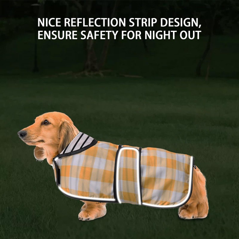 Dog Jacket Adjustable Lightweight Dachshund Raincoat with Reflective Straps and