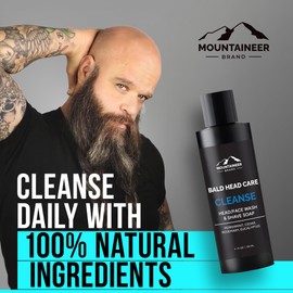 Mountaineer Brand Natural Bald Head Shampoo with Fresh & Natural Scent | Daily Scalp & Face Soap Wash | Bald Head Care for Men | Made in West Virginia | Cleanse | 4oz