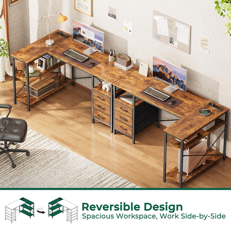 Huuger L Shaped Desk with Power Outlets, Computer Desk with