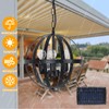 MOUFIER Solar Pendant Light,3-Light Globe Outdoor/Indoor Solar Chandelier,Black Metal Orb