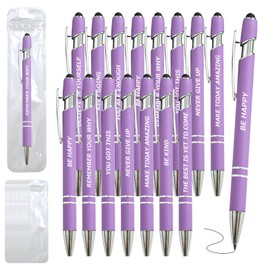 60 Piece Inspirational Pens Kit with Stylus Tip & Sayings – 30 Motivational Pen + 30 Individual Bags – Uplifting Quote & Positive Ideas – For Teachers, Office, School, Meetings, Team Events(Purple)