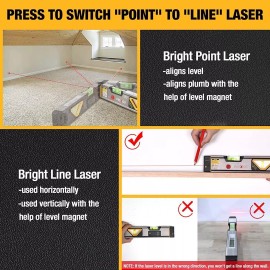 PREXISO 2-in-1 Laser Level Spirit Level 30Ft Leveling Line 100Ft Alignment Point