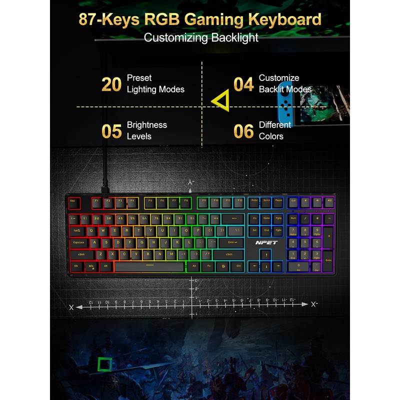 NPET CR108 108 Key RGB Gaming Mechanical Keyboard with Hot