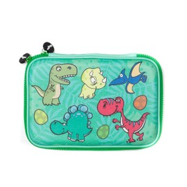 Fringoo - Kids Pencil Case - Dinosaur Design - Green Pencil Case - Stationery Holder - Large - Embossed Hardtop - Double Zipper