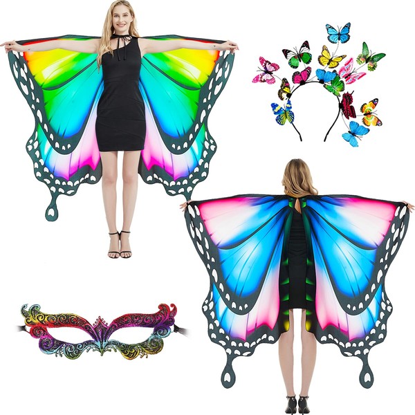 plainshe Butterfly Wings Double-Sided, Fairy Wings for Adults, Halloween Costumes for Women, 3PCS Butterfly Cape Set (Double-Sided 1)