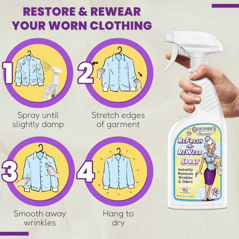 Grandma's Secret Refresh N ReWear Spray - Instantly Removes Wrinkles