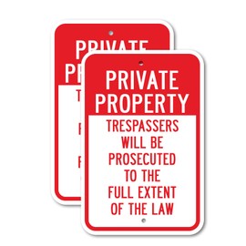 (2 Pack) Private Property Trespassers Will Be Prosecuted to The Full Extent of The Law | 18-Inch x 24-Inch Aluminum Parking Sign | Heavy Gauge, Rust Free Metal, Weatherproof, UV Protected