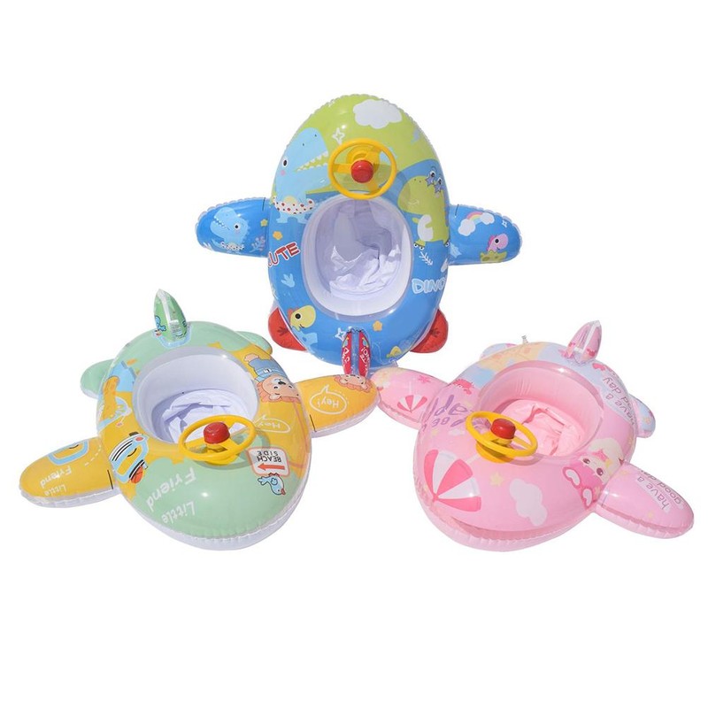 Baby Pool Float with Safety Seat Steering Wheel Cartoon Airplane