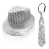 TUONYIS 2 Pieces Jazz Dance Hat Sequin Hat Necktie,Sequin Fedora