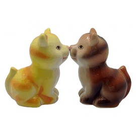 Magnetic Kissing Cats Collectible Ceramic Salt and Pepper Shakers Set by E.H.G