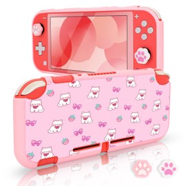 DLseego Case for Switch Lite, Cute Elements Protective Soft Switch Lite Case, Shockproof and Scratch-Resistant Switch Lite Case and 2 Thumb Grip Caps, Pink + Purple