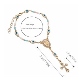 LCWLJL Car Rosary for Rearview Mirror,Evil Eye Rearview Mirror Auto Rosary Beads Car Medal and Cross Hanging Accessories for Mirror Interior Decors for Women Men