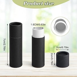 20 tubos de bálsamo labial de cartón de 7 g, recipientes redondos rellenables, para ungüentos sólidos, desodorantes, frascos de muestra, almacenamiento cosmético, estilo push-up, color negro