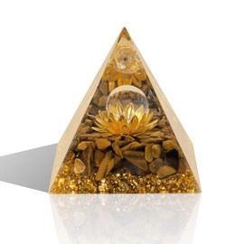 Orgone Pyramid Flower of Life, Orgonite Money Healing Crystals Pyramid，Crystals and Healing Stones for Positive Energy and Wealth，Tiger's Eye Stones Luck White Crystal, Spiritual Gifts for Women