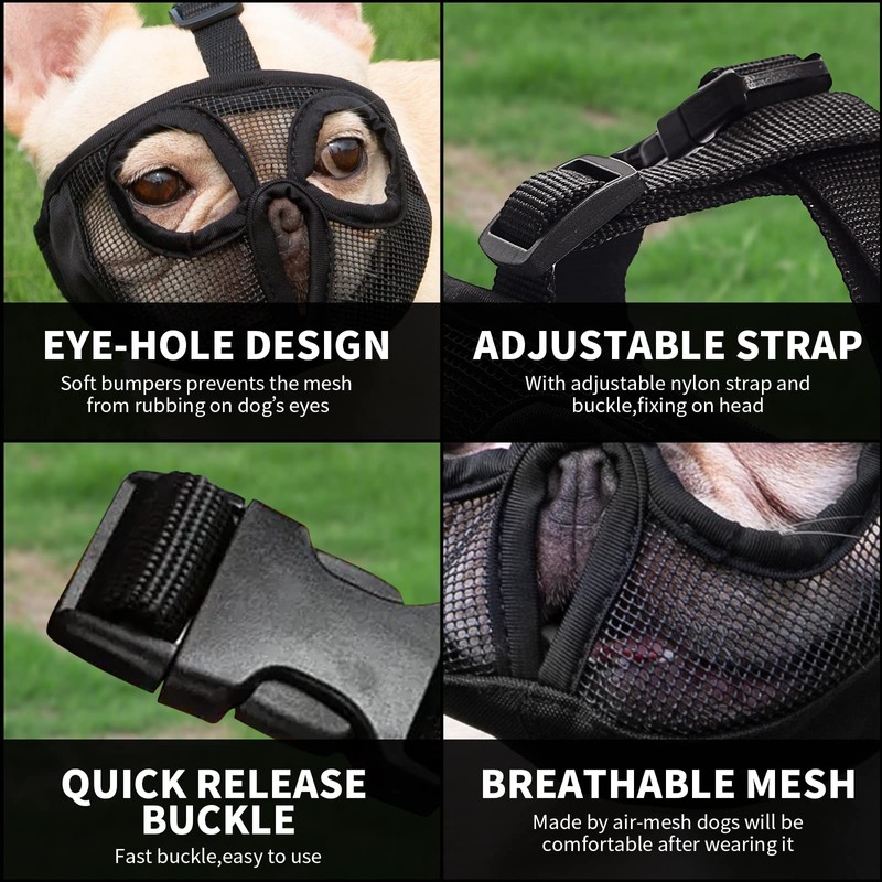 Short Snout Dog Muzzle- Adjustable Bulldog Muzzle Breathable Mesh Dog