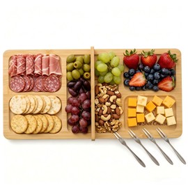 Bamboo Pickleball Court Charcuterie Board with Removable Net and 4 Forks,2-in-1 Serving and Cutting Board with Engraved Snack Zones for Parties,Unique Pickleball Gift for Women and Men