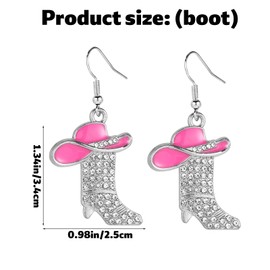 Mikovivi Cowgirl Cowboy Jewelry Set, Bohemian Rhinestone Western Boots Earrings & Cowgirl Necklace Rodeo Enamel Hat Boot Charm Drop Dangle Earrings Gifts for Women (Pink)
