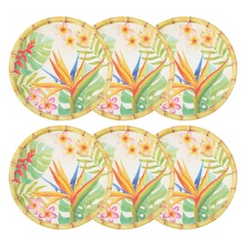UPware Bird of Paradise Melamine Salad Plate Set, Round Plates with Bamboo Edge for Risotto, Pasta, and Salad, BPA-Free, Dishwasher Safe, Multicolor, 9 Inch, Set of 6