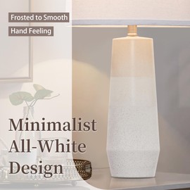 EUO 25.25" White Ceramic Table Lamps for Living Room, Ceramic White Lamps Set of 2 for Nightstand, Minimalist White Table Lamps Set of 2 for Bedroom, All White Reading Lamps, Console Table Lamps