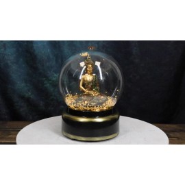 Eastern Enlightenment Buddha Meditating Air Powered LED Light Golden Water Globe