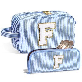 Hbhpov Makeup Bag set Organizer Cotton Letter Cosmetic Pouch Large Capacity Travel Toiletry Bag Women Girls Birthday Gifts Portable Brush Storage Bag with Divider and Handle（Letter A-Z ）