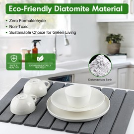 BAKFUFIY Stone Dish Drying Mat for Kitchen Counter | Diatomaceous Earth Water Absorbing Large Dry Mats 24"×16" Gray