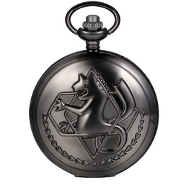 JewelryWe Vintage Fullmetal Alchemist Edward Elric's Pocket Watch Black with 31.9 Inches Chain for Christmas Xmas
