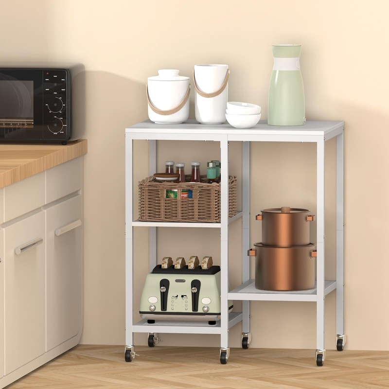 Kitchen Microwave Cart with Wheels,Coffee Bar Table Station,4-Tier Rolling Baker's