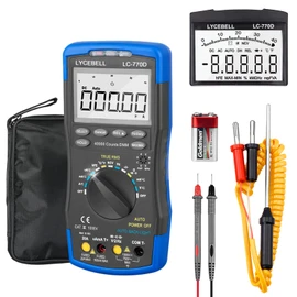 Digital Multimeter LC-770D TRMS Voltmeter Ammeter for Measures NCV AC/DC Voltage Current Resistance Capacitance Frequency Diodes hFE Temperature, with Multimeter Leads - 40000 Counts (Blue)