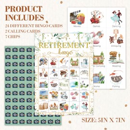 HMJKL Retirement Bingo Game, Greenery Bingo Cards Set, Retirement Party Bingo Supplies for Adults, Family Friend Office Activities Favors Decorations for 24 Player, 01