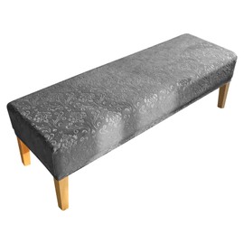 EVOLLER Velvet Embossing Dining Room Bench Cover 60 inch Long Dark Grey Stretch Seat Slipcover Rectangle for Dining Table Bench, Bedroom, Washable