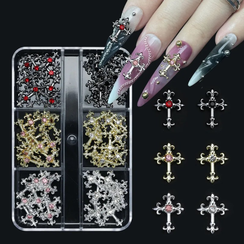3d Cross Nail Art Zircon Embedded Retro Alloy Rhinestones Color