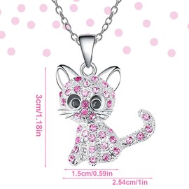 EIROVYA Girl's Necklace, Cute Cat Necklace for Girls, Cat Pendant, Gift for Christmas, Pink, 1 Piece, bronze