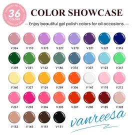 VANREESA Gel Nail Polish Kit with U V Light 52 Pcs Gel Polish Nail Set 36 Popular Colors Nail Polish Set + Base and 3 Effects Top Coat with Manicure Tools Complete Nail Kit Gifts for Women Girls
