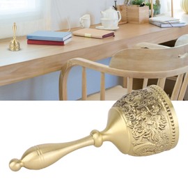 4.7In Brass Call Bell, Hand Call Bell Long Pure Exquisite Carved Pattern Curved Handle Dinner Bell , For Kids Adults School Church Classroom…