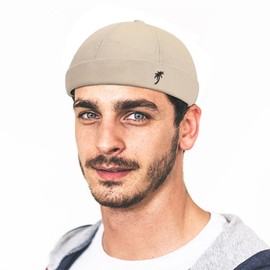 Cotton Docker Cap Sailor Hat Harbour Hat Original Docker Hat Men's Summer Brimless Hat Headwear Sailor Cap Men's Adjustable Cap Without Visor Retro Brimless Hat Rolled Cuff Fishing Hat, 2- Beige, 58