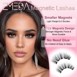 EMEDA Magnetwimpern Set 2 Paar Natürlicher Look Katzenaugen-Effekt, Wiederverwendbare Magnetische Wimpern mit Applikator, Ohne Kleber Hypoallergen, Leicht & Bequem Halbe Wimpern (A)