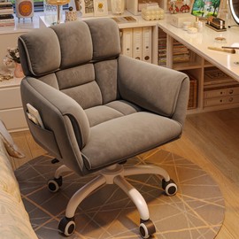 DurayLoly Home Office Chair with Wheels Soft-Touch Material,Modern Cute Vanity Chair with Back Adjustable Height Upholstered Comfy Desk Chairs with Side Pockets for Bedroom,Grey