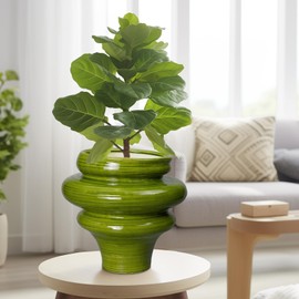 Teagas Ceramic Pot for Plants 11 Inch - Plant Pot for Indoor Outdoor, Decorative Bonsai Planter with Drainage Hole, Flower Pots for Office, Gift for Men Women, Green