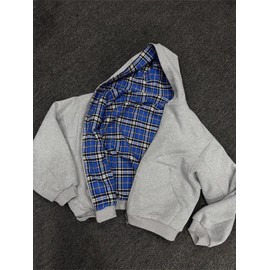 yssgtt Y2K - Felpa con cappuccio da uomo con cerniera reversibile a quadretti, Blu, L