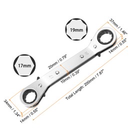 sourcing map Double Box End Reversible Ratcheting Wrench 17mm x 19mm CR-V Steel 25 Degrees Metric Double Head 12-Point 24-Teeth Adjustable Ratchet Gear Socket Spanner, Silver Grey