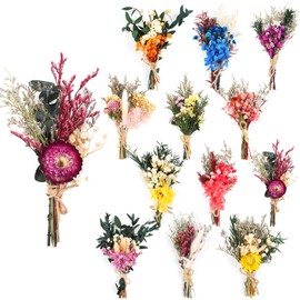 Larber 12PCS Mini Dried Flower Bouquet Dried Wildflowers Dried Flowers Mini Dried Flower with Stem for DIY Photo Props Vase Wedding Decoration