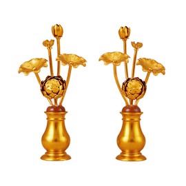 Permanent, Buddhist Flowers, Perpetual Flower Set, Flower Set, Buddhist Supplies for Buddhist Altar, Lotus Flower Set, Left and Right Pair, Set of 2, Gold Plated, Lotus, Buddhist Altar, Buddhist Supplies, Buddhist Work, Buddhist Work, Bon Festival, Japanese Oran Bon Festival, First Bon, Shinbon Altar, Never Wither (Golden S)