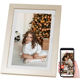 Somikon Picture Frame App: WiFi Picture Frame, 25.7 cm / 10.1 Inch IPS Touch Display, White, Wooden Frame (Digital Photo Frame Remote Access, Digital Picture Frame Internet)