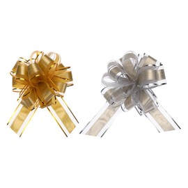 MECCANIXITY 10pcs 7 Inch Large Pull Bow Gift Wrapping Bows Ribbon Organza Bows Gold Silver for Wedding Baskets Presents Christmas Party
